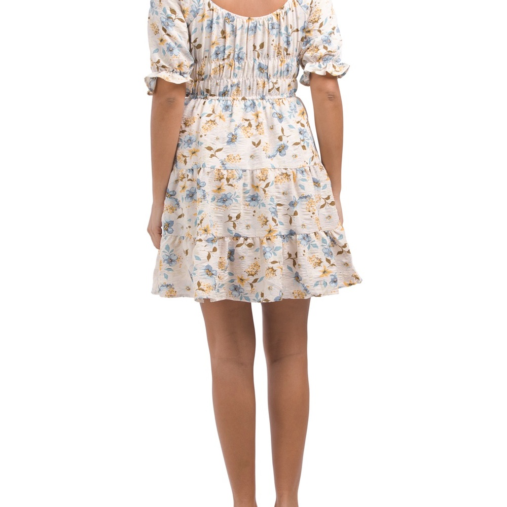 Square Neck Ruched Floral Mini Dress - Picture 2 of 4